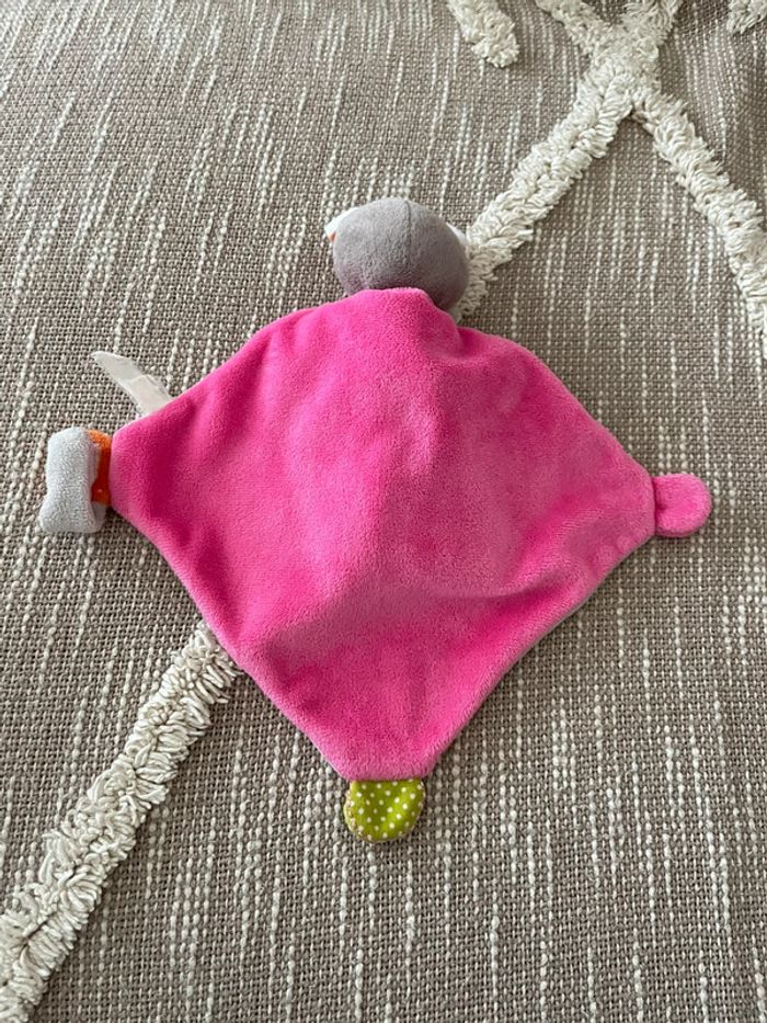 Peluche doudou plat 25cm Nicotoy ours gris à cape rose très bon état - photo numéro 3