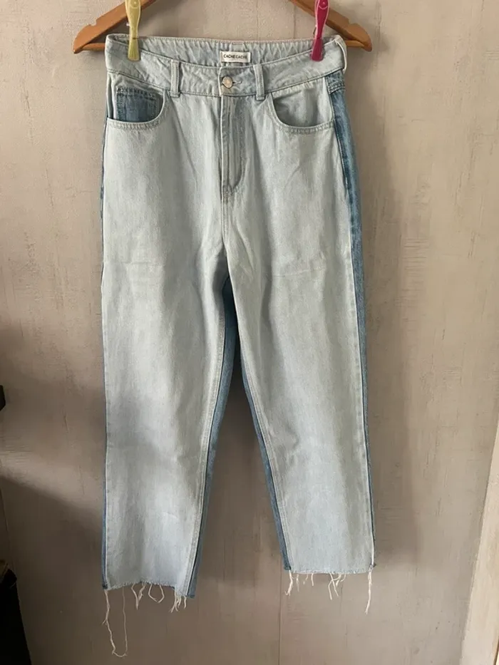 Jean mom taille haute bicolore