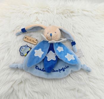 Doudou semi plat  lapin bleu Chouette ça brille Doudou et Compagnie DC2146
