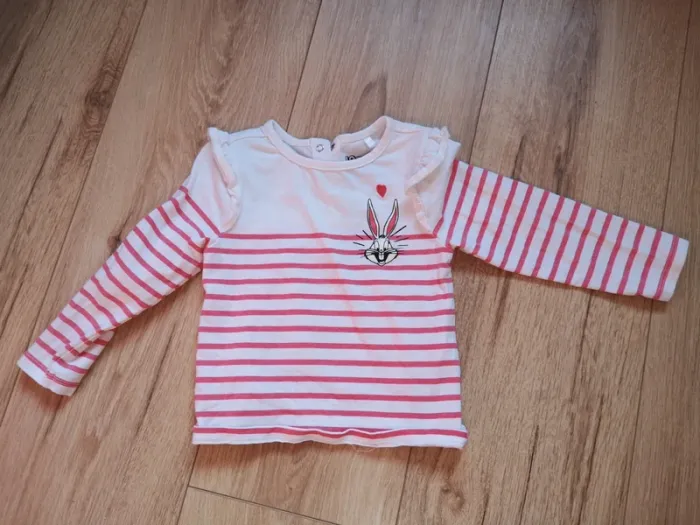 Tee shirt manches longues rayé rouge bugs bunny 18mois
