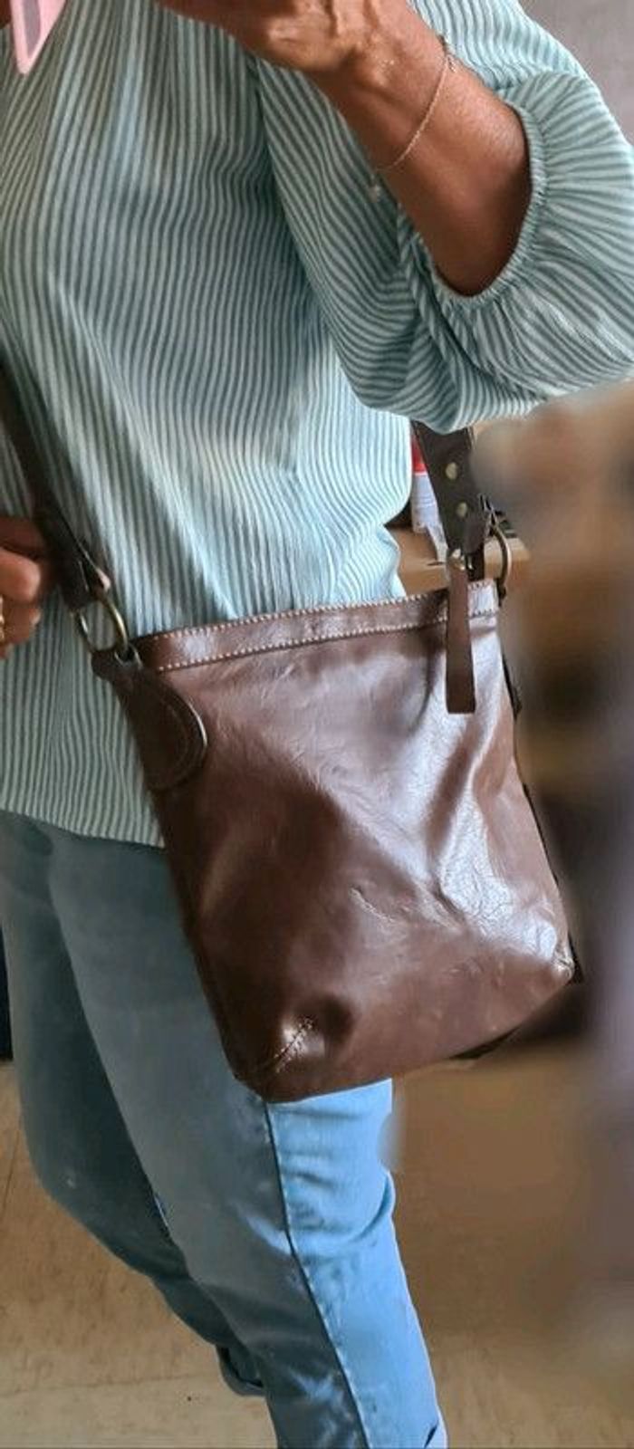 Sac à bandoulière simili cuir marron - photo numéro 2