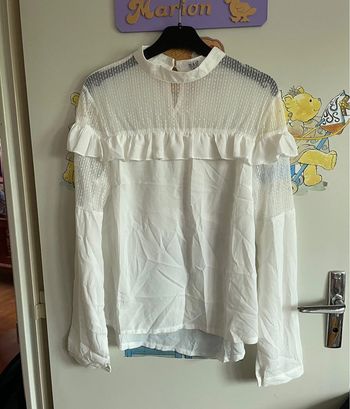 Blouse blanche à manches longues avec détail de transparence, taille S, marque M&G