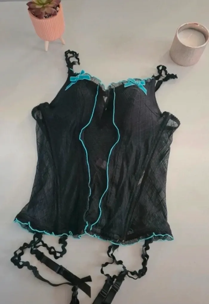 Guêpière sexy Soleil Sucré - Taille 90B - Détails turquoise