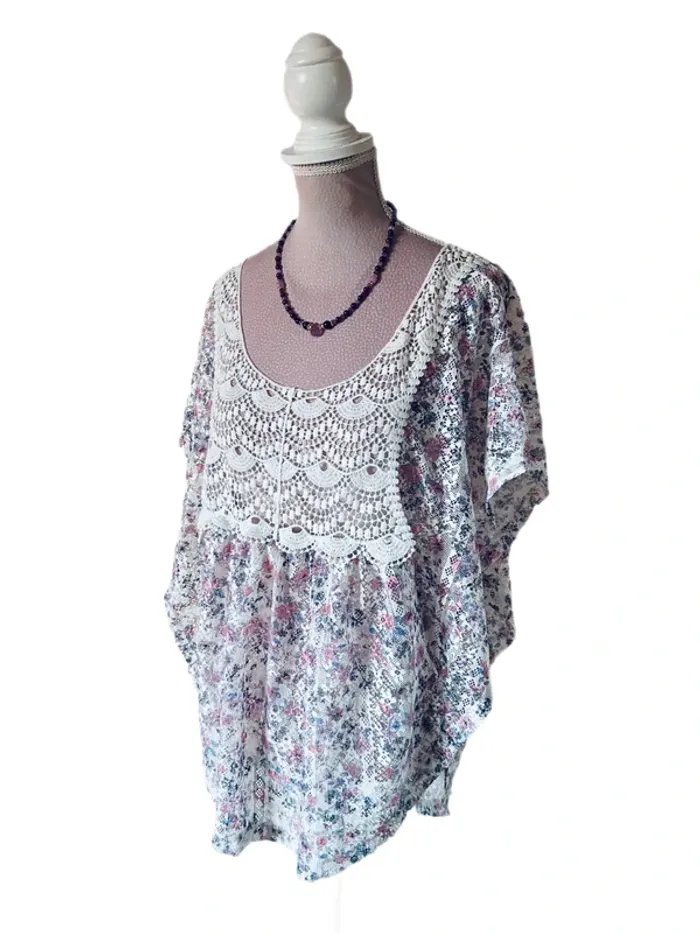 💜🌸Blouse dentelle bohème romantique fairycore Y2K batwing sleeve lace blouse🌸💜 - photo numéro 4