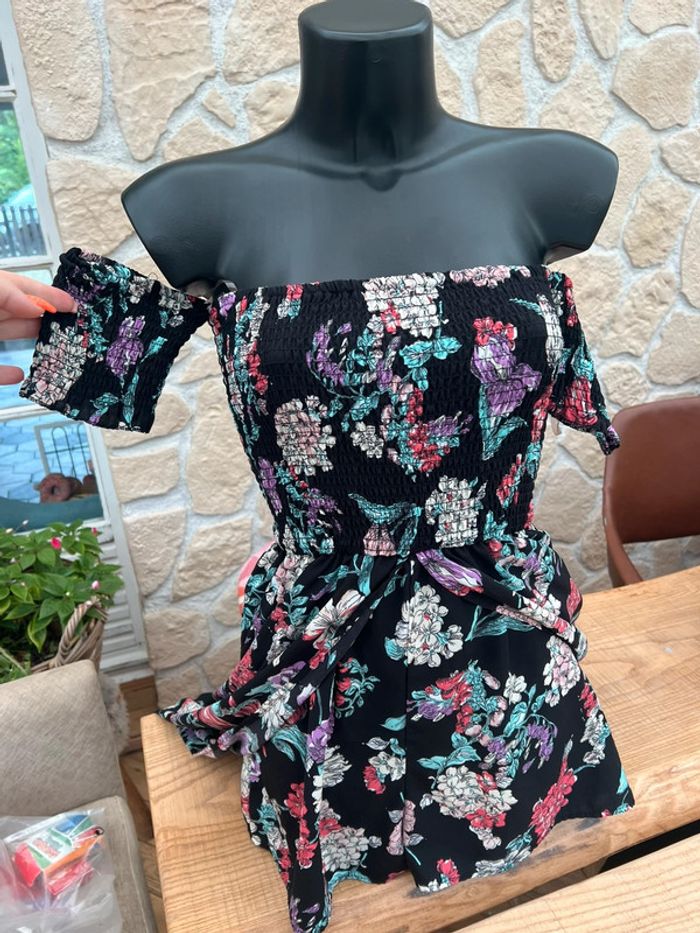 Robe longue amisu new yorker taille S 36 Combishort combinaison short été cape noire à fleurs - photo numéro 3