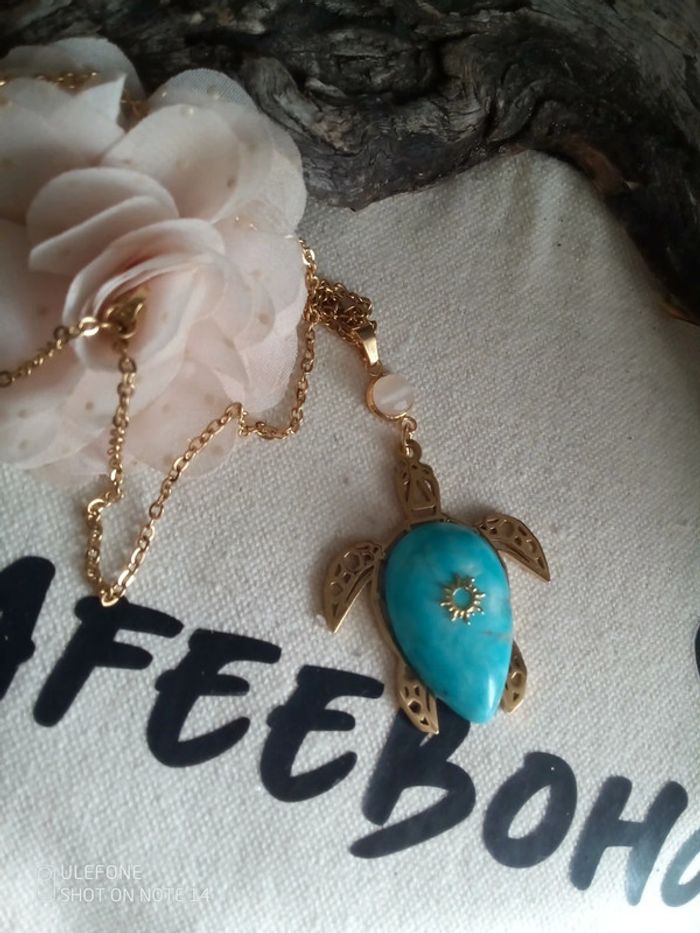 Collier tortue en pierre de jaspe océan naturelle - photo numéro 2