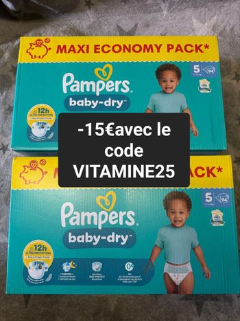 Deux  carton couche Pampers maxi economy taille 5