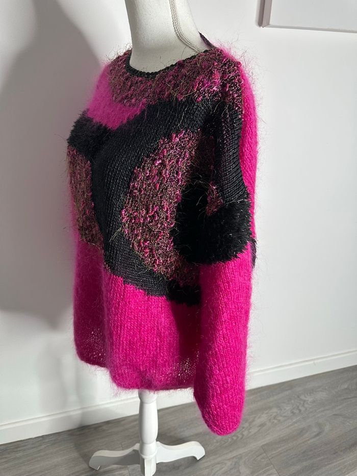 Pull oversize angora et mohair rose fuchsia et noir Anny Blatt Vintage T42 XL - photo numéro 9