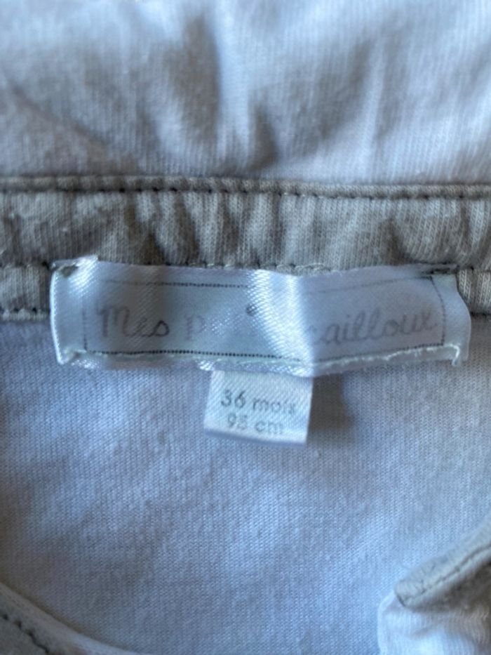 Polo blanc bordé gris 3 ans Mes Petits Cailloux - photo numéro 4