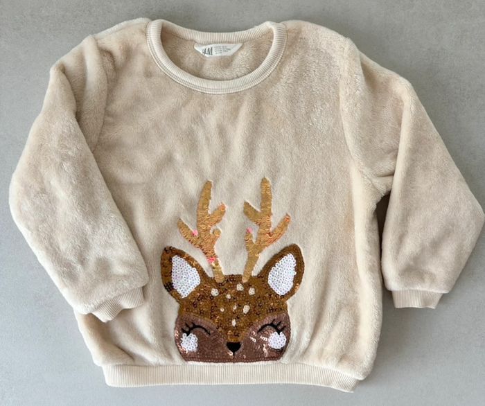 Sweat peluche H&M 3-4 ans renne en sequins