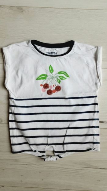 Vêtement fille tee-shirt manches courtes rayé motif cerises Orchestra 4 ans