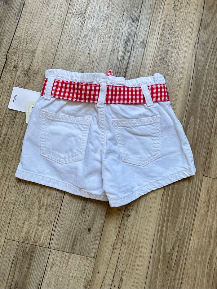 Short jean blanc ceinture vichy rouge mango 3/4 ans - photo numéro 2