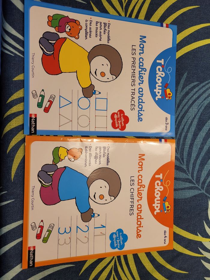 Lot de deux cahiers activité ardoise effaçables t'choupi les premiers tracés et les chiffres