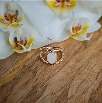 Bague ajourée double rangs plaqué or et pierre de lune taille 58