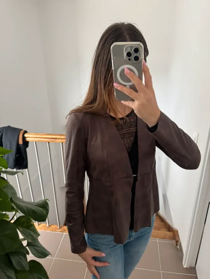 Veste blazer effet similicuir python chocolat - photo numéro 2