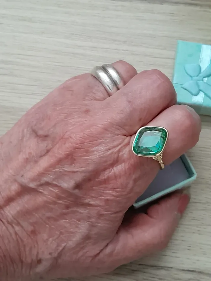 Bague style Bohème pierre couleur bleue claire (imitation aigue marine), taille 60 - photo numéro 5