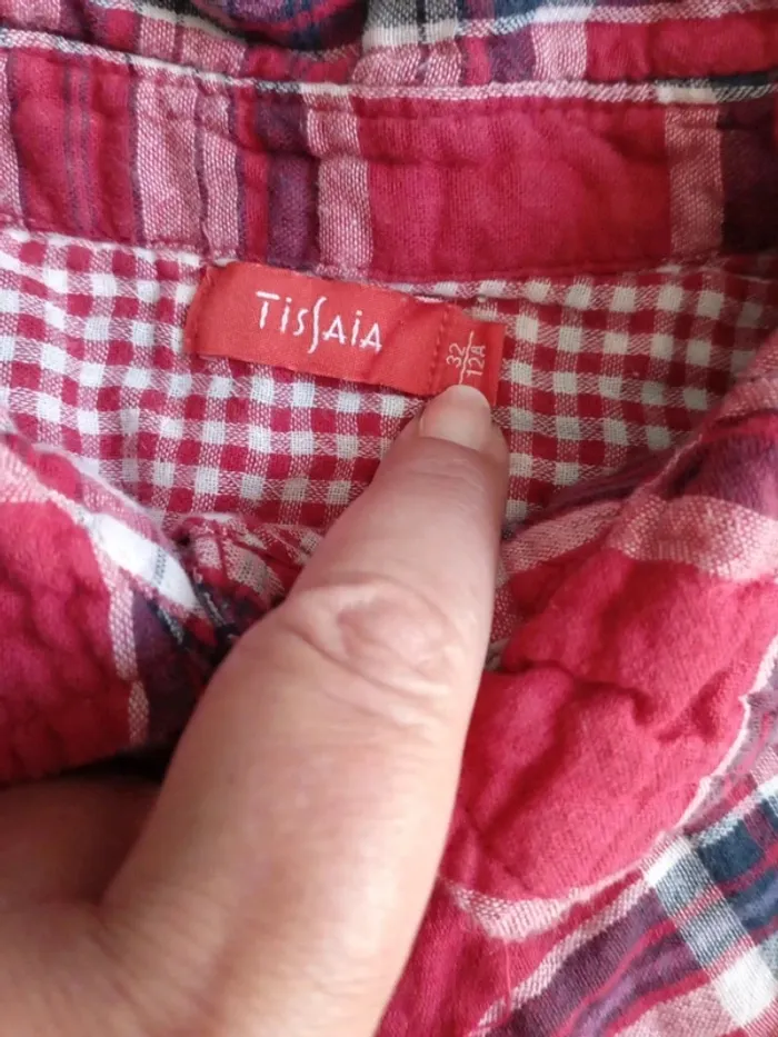 Chemise rayée à carreaux tissaia 12 ans rouge à pression - photo numéro 4
