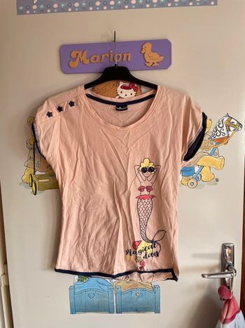 Tee shirt de pyjama à manches courtes rose à motifs, taille 34/36, marque Influx.