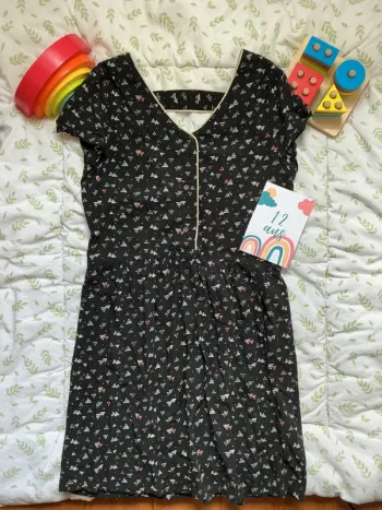 robe manches courtes noir à motifs rose la redoute 12 ans
