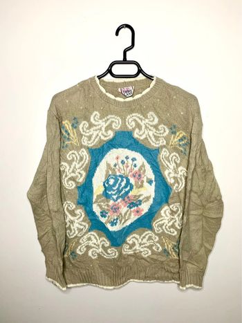 Pull style grand père motif floral vintage année 1990’s funky ethnic