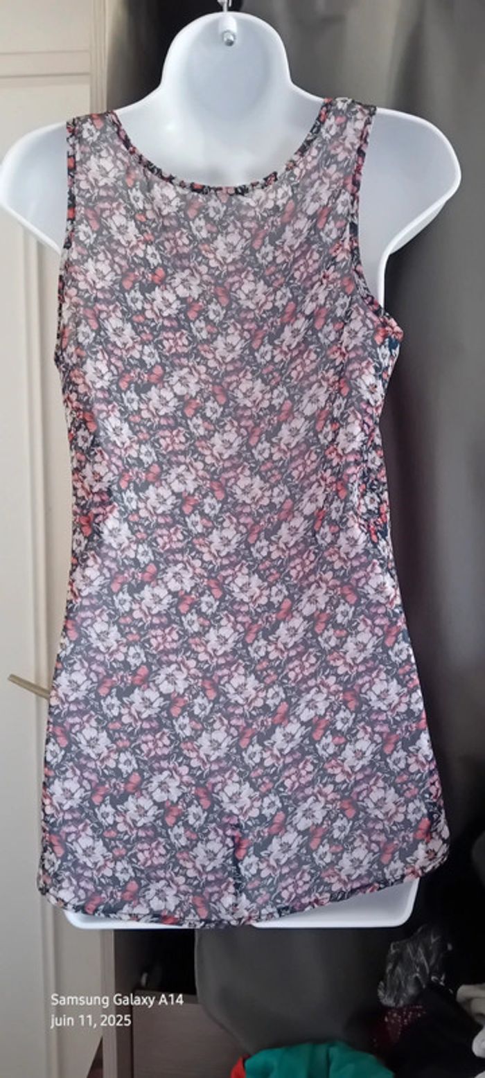 Débardeur long en voile avec poche imprimé fleurs rose femme 36 warehouse - photo numéro 5
