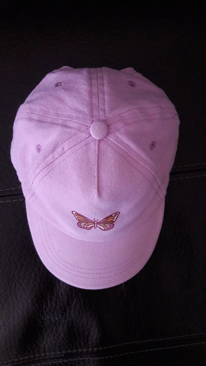 Casquette , violet clair, motif papillon , tour de tête 52cm - photo numéro 5