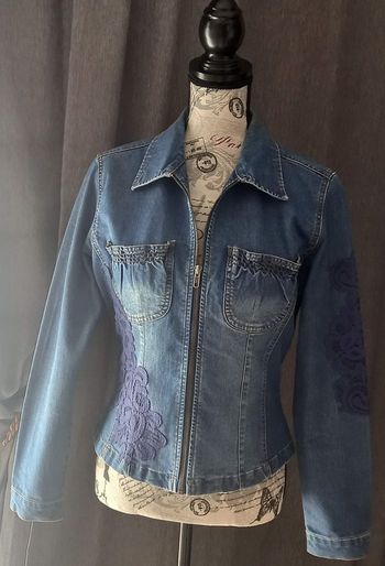 Veste jeans et dentelle  T38   Bleu123 