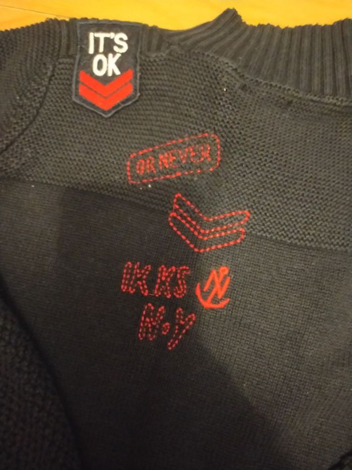 Pull col camionneur zippé IKKS taille 8 ans bleu marine - photo numéro 4