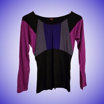 Haut Bicolore Blancheporte Violet Bleu Noir Manches Longues Taille 34 XS 36 S Très Bon État