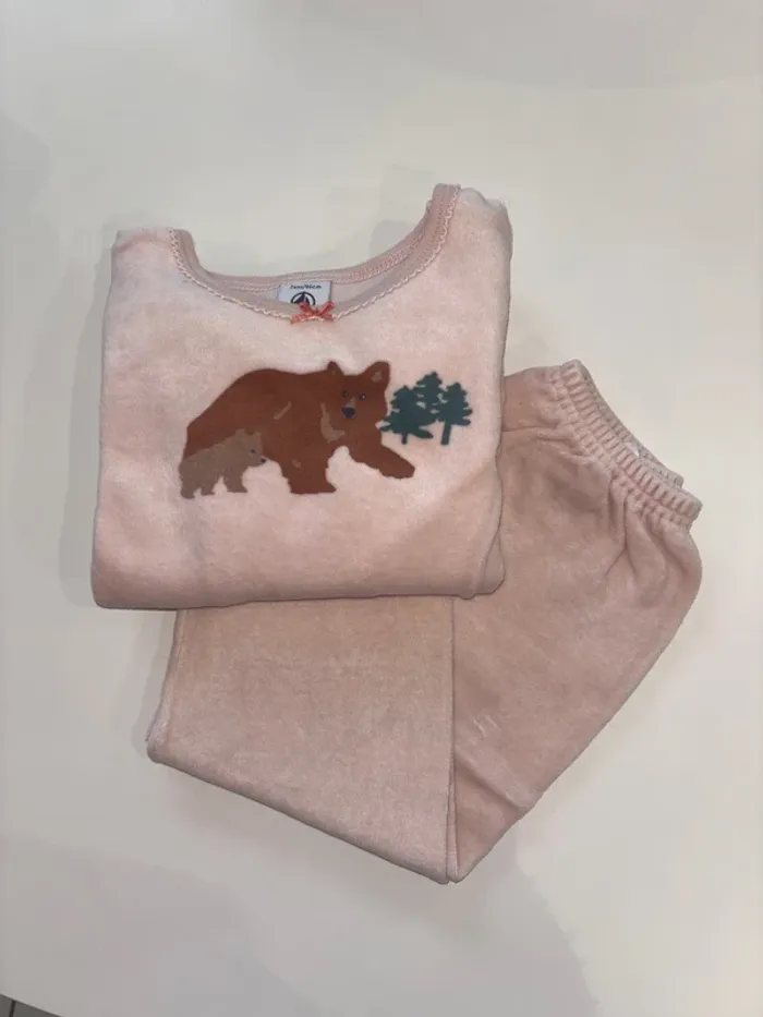 Pyjama velours Petit Bateau 2 ans (86 cm) ours rose