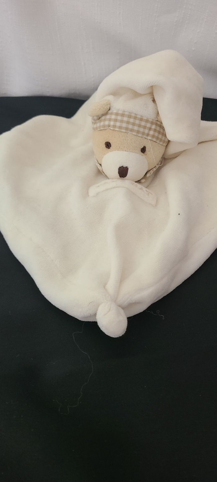 BABYNAT BABY NAT DOUDOU OURS PLAT ECRU COL CARREAUX BEIGE - photo numéro 3