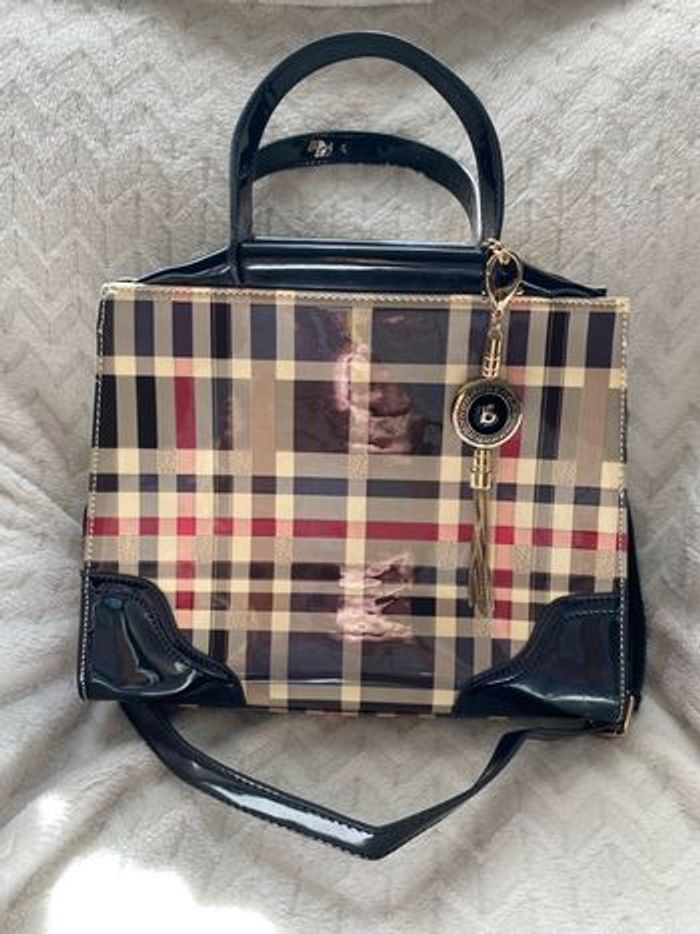 Sac à main femme motif tartan chic verni multipoches - photo numéro 1