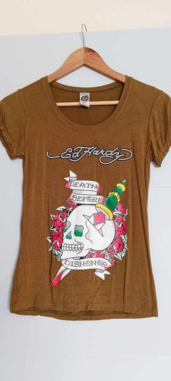 T-shirt fille/femme kaki imprimé Ed Hardy Taille S