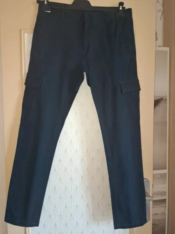 Pantalon bleu homme neuf poches latérales slim fit Piazza Italia 42 (46 Italie)