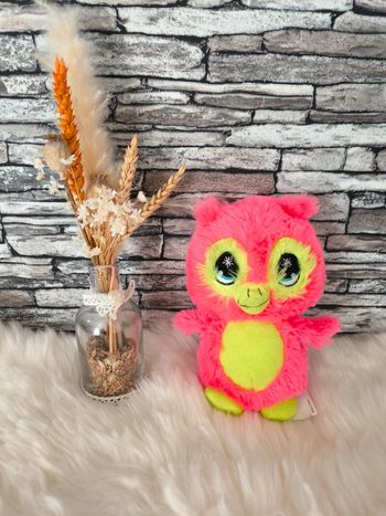 🌹 Magnifique peluche chouette rose et jaune fluo 🌹