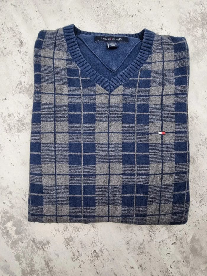 Pull col V Tommy Hilfiger bleu/gris, M Hommes - photo numéro 2