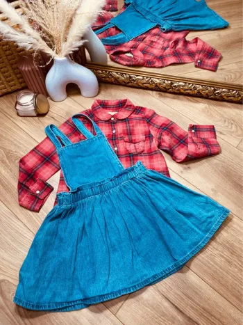 Taille 5 ans tenue 2 pièces fille vertbaudet rouge bleu jean * carreaux * 🩷