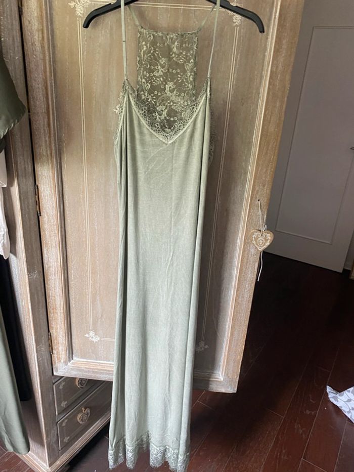 Robe coton dentelle kaki