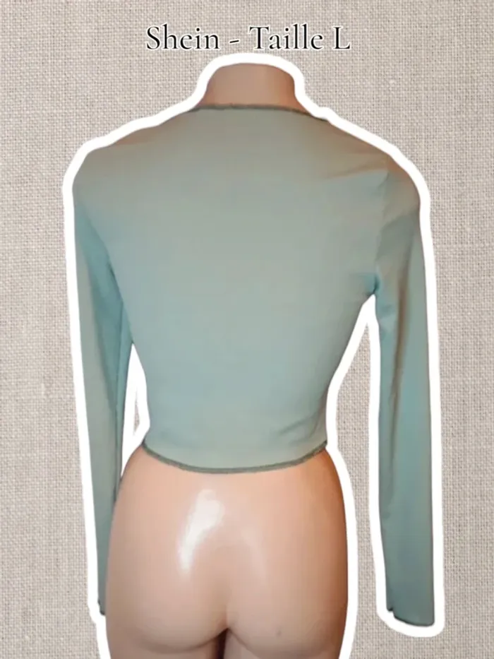 Crop Top manches longues - Vert/Blanc - Shein - photo numéro 2