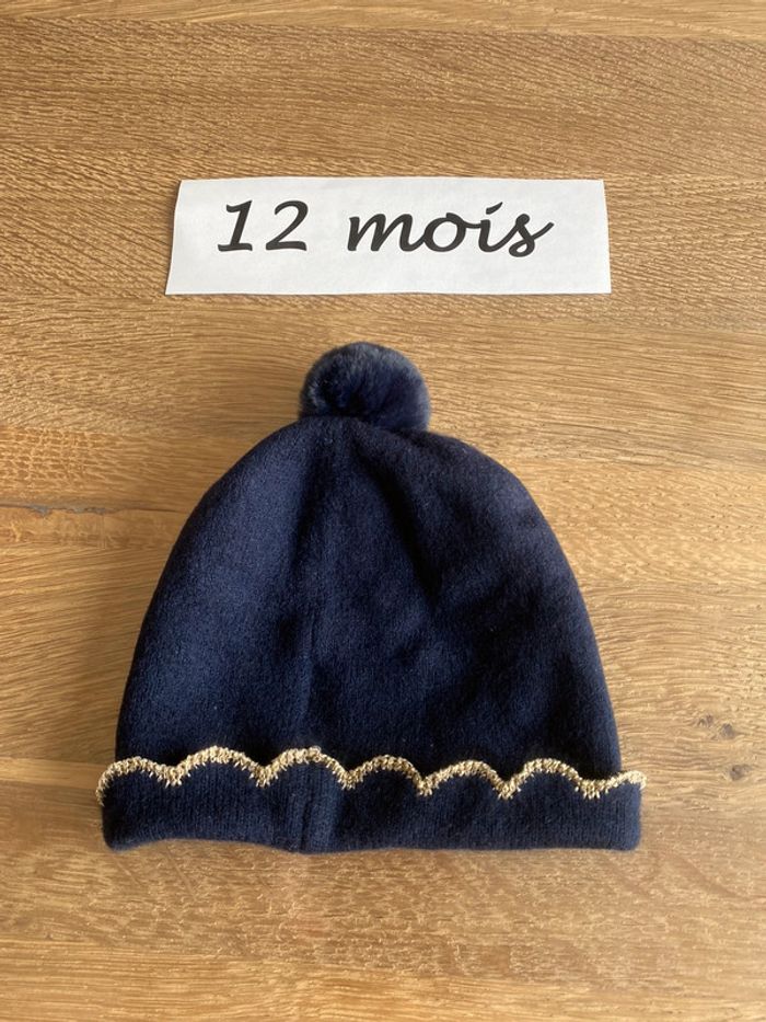 Bonnet bleu marine doré 12 mois - photo numéro 2