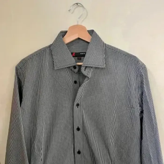 Chemise homme L rayée noire et blanche coupe slim fit, manches longues col classique V031 - photo numéro 5