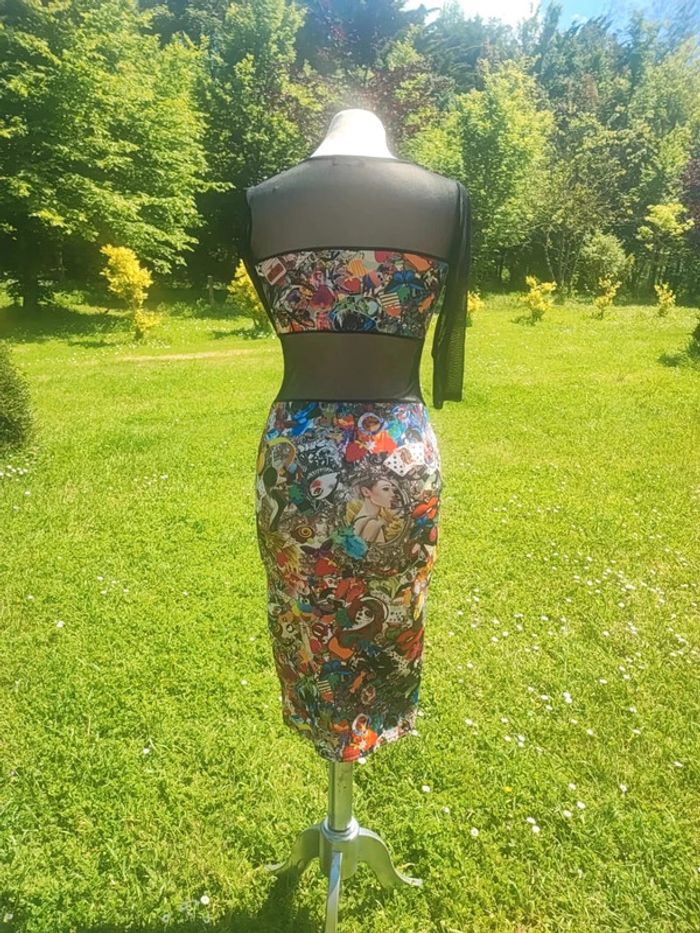 Magnifique robe sexy voile imprimé multicolore original atypique festival Ayapana taille XS 34 S 36 - photo numéro 6