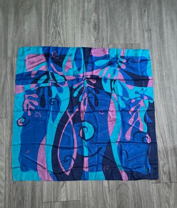 Foulard carré de soie bleu violet psychédélique Vintage 80x80cm