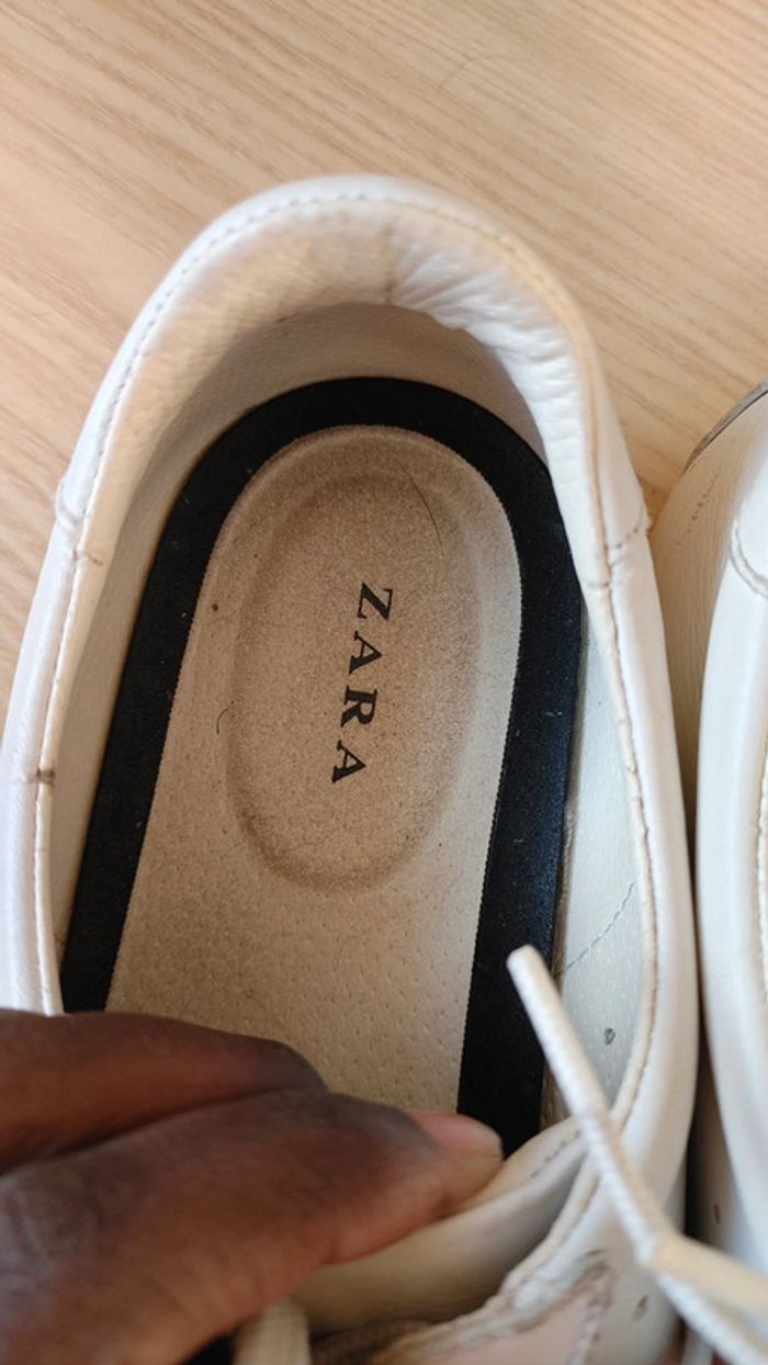 Basket sneakers en cuir zara taille 40 blanche lacet tennis - photo numéro 7