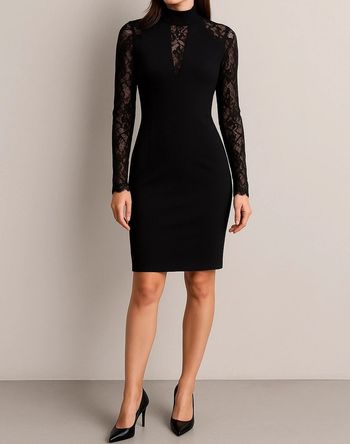 Robe noire élégante à manches longues dentelle ONLY – Taille 38, neuve