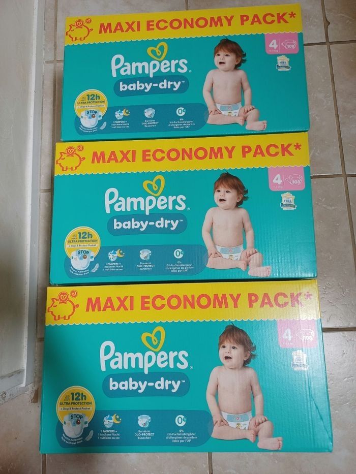 Lot de 3 caryons Pampers taille 4 Baby Dry  - Maxi Economy Pack - photo numéro 2