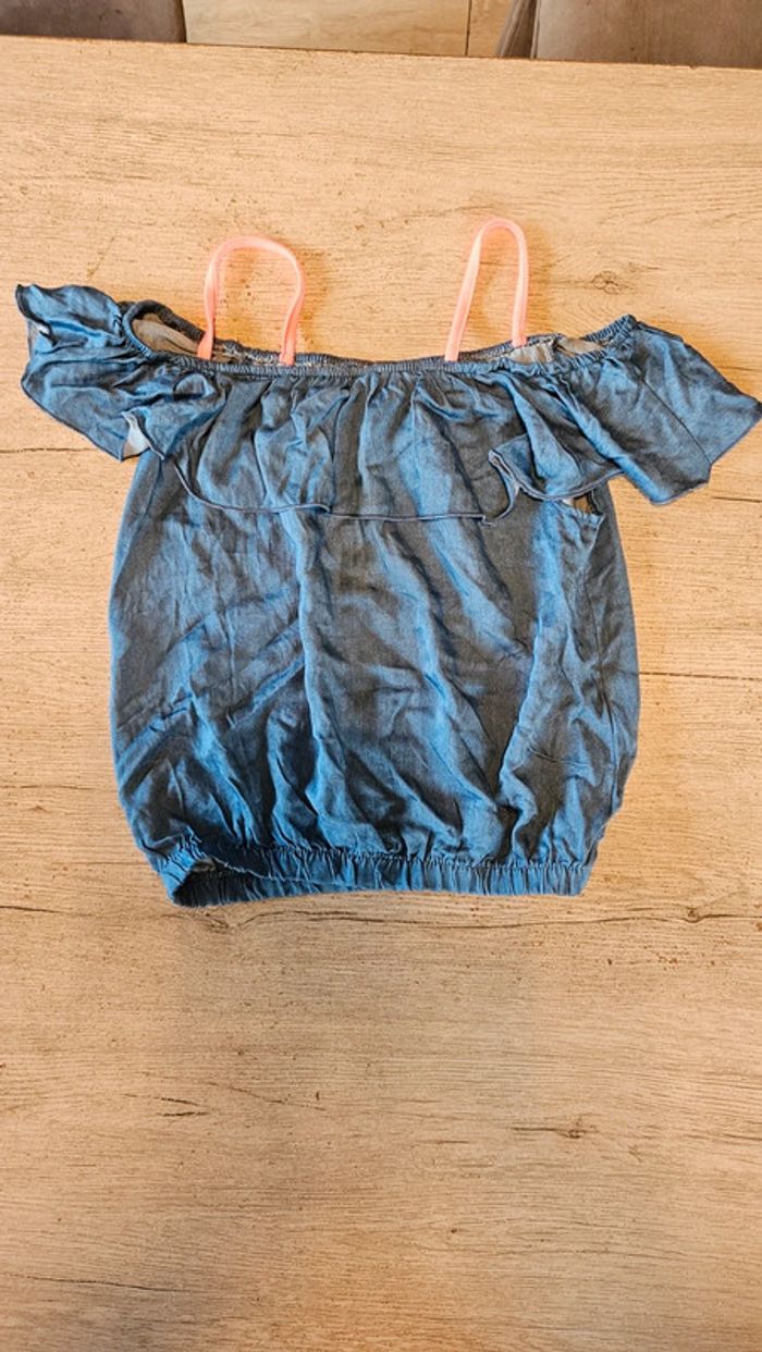 Blouse à bretelles et mini manches, bleu jean s, TQF Collection, 14 ans, nickel - photo numéro 2