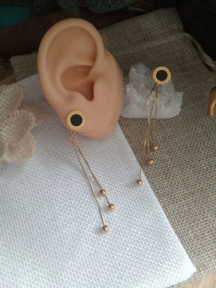 Boucles d'oreilles noires et or