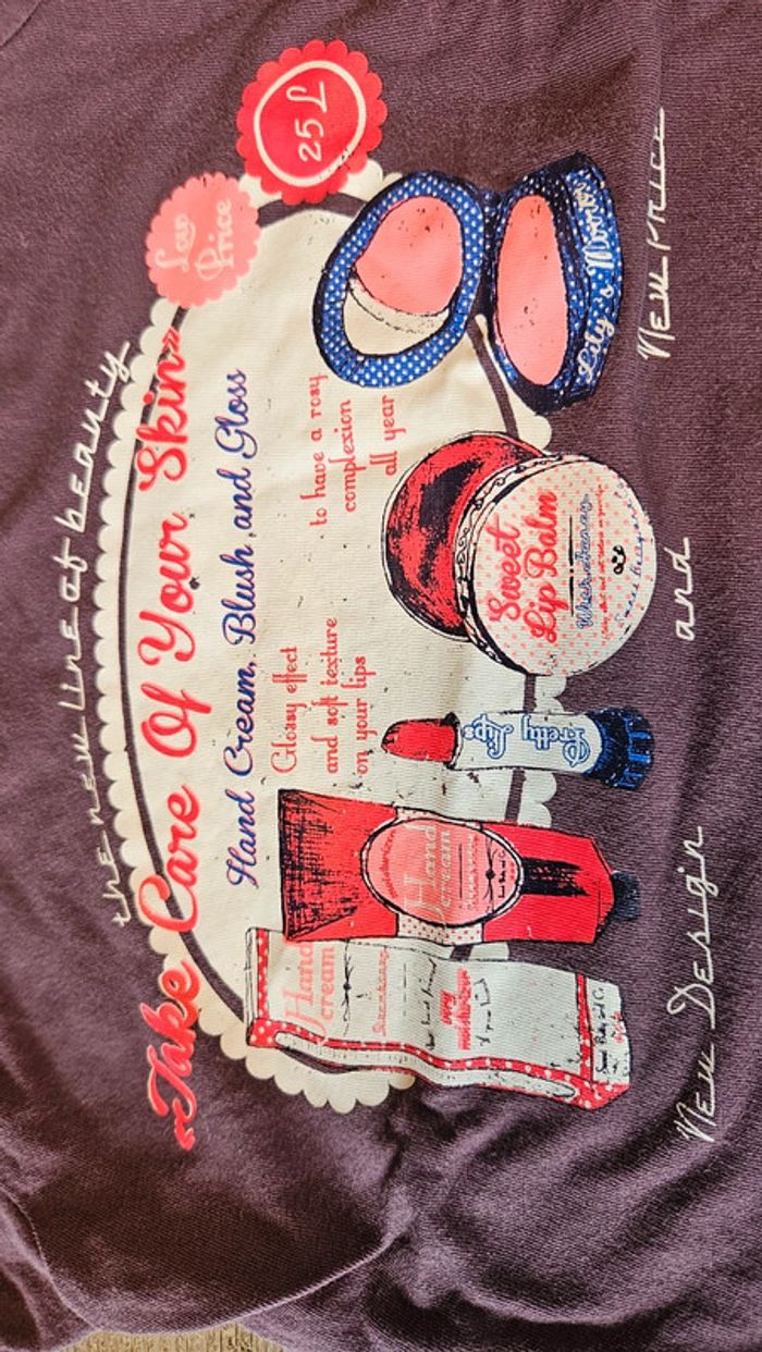 T shirt mauve à manches courtes, avec dessin style vintage, NKY, 8 ans, jamais mis - photo numéro 4