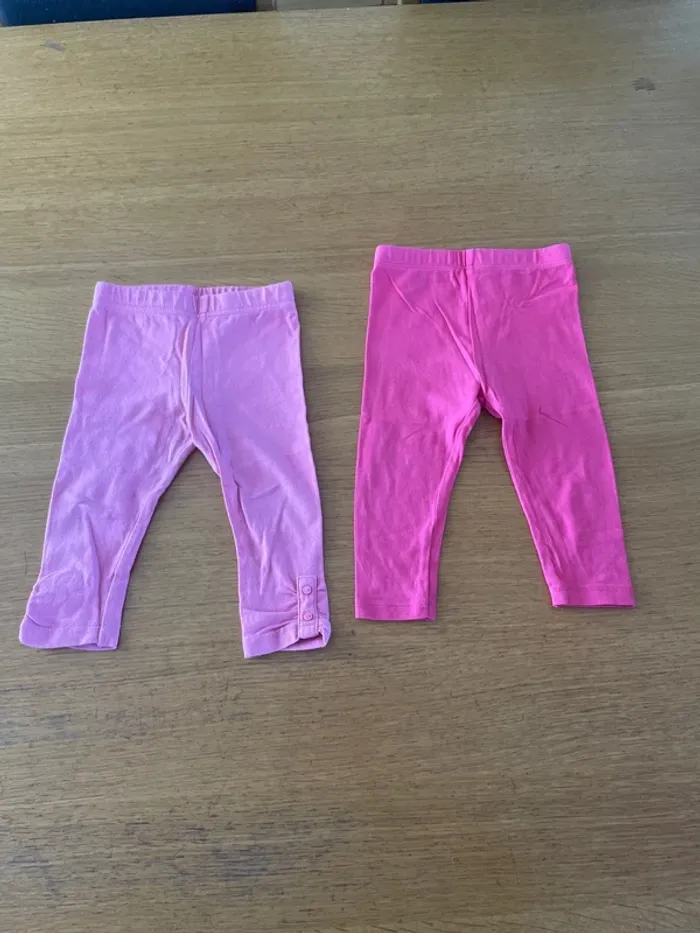 2 leggings rose fille 12 mois